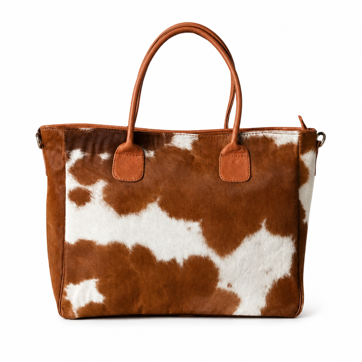 Hair On Cowhide Tote Bag  Western Leather Shoulder Handbag Rustic Ranch Style