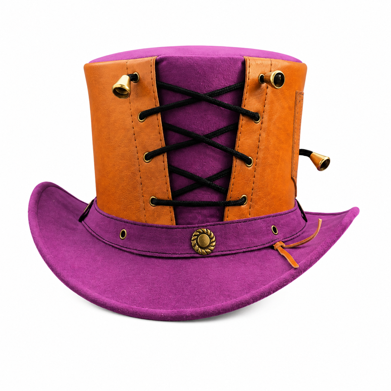 Handmade Purple Orange Leather Top Hat Steampunk Lace Up Cosplay Festival Wear