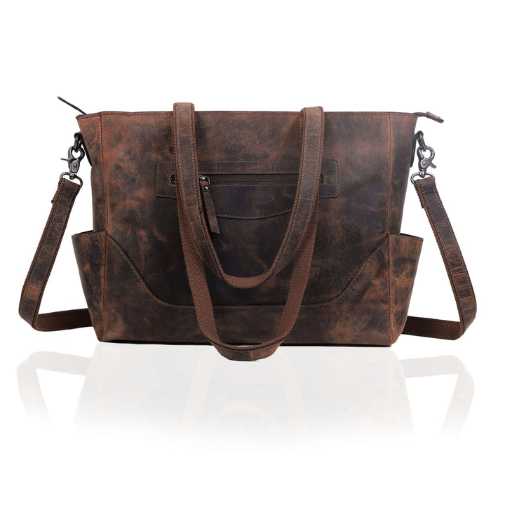 marilyn buffalo leather laptop tote bag--brown