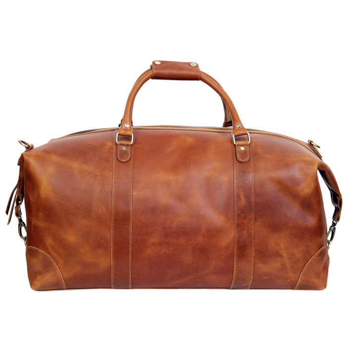 FRENCH LEATHER DUFFEL BAG MEN  TAN  20 INCH