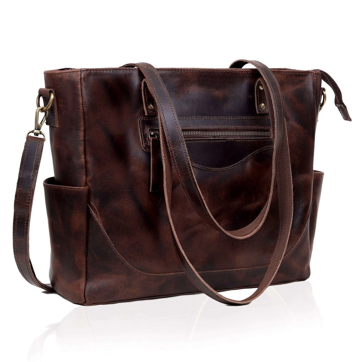 marilyn buffalo leather laptop tote bag brown