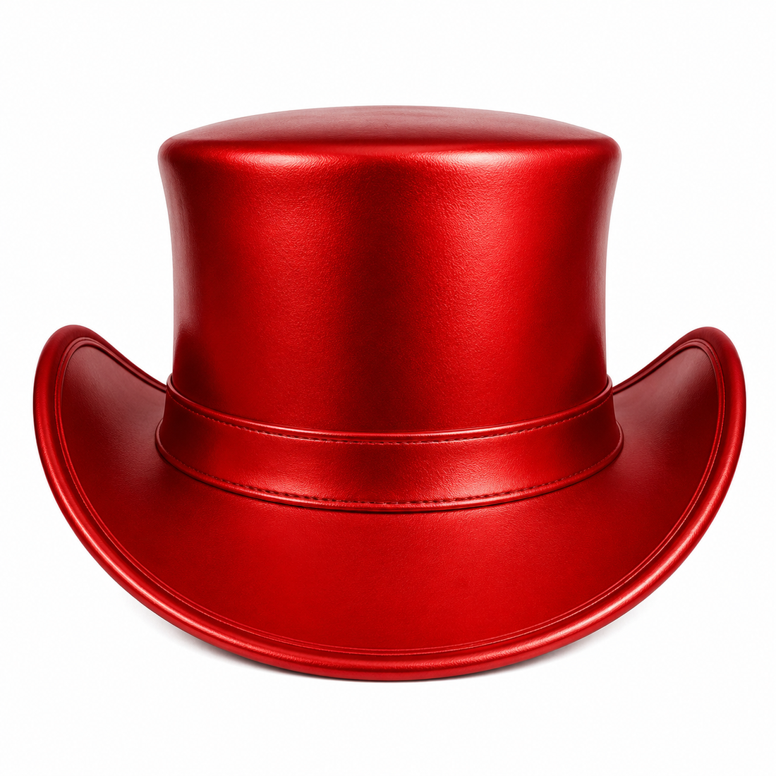 Handmade Genuine Red Metallic Leather Top Hat  Victorian Steampunk Hat for Men  Women