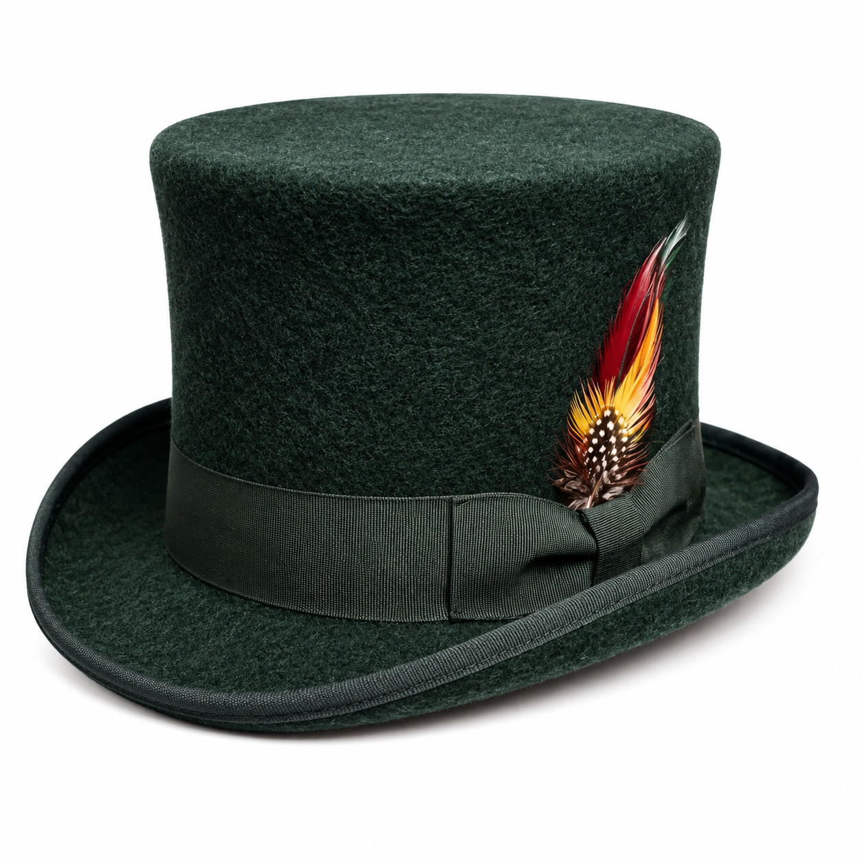 Handmade Wool Felt Top Hat with Feather Victorian Gothic Steampunk Style