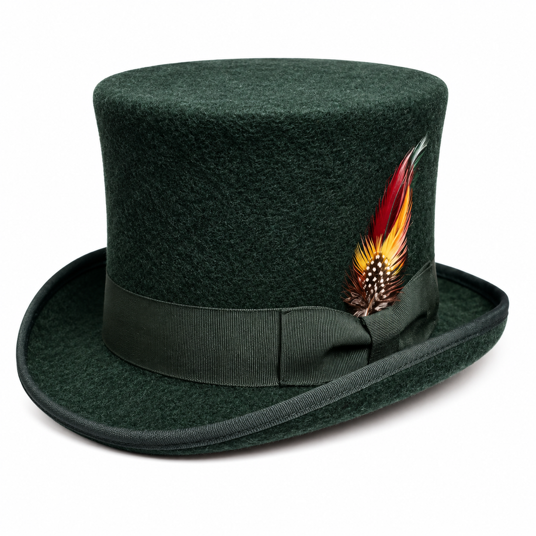 Handmade Wool Felt Top Hat with Feather Victorian Gothic Steampunk Style