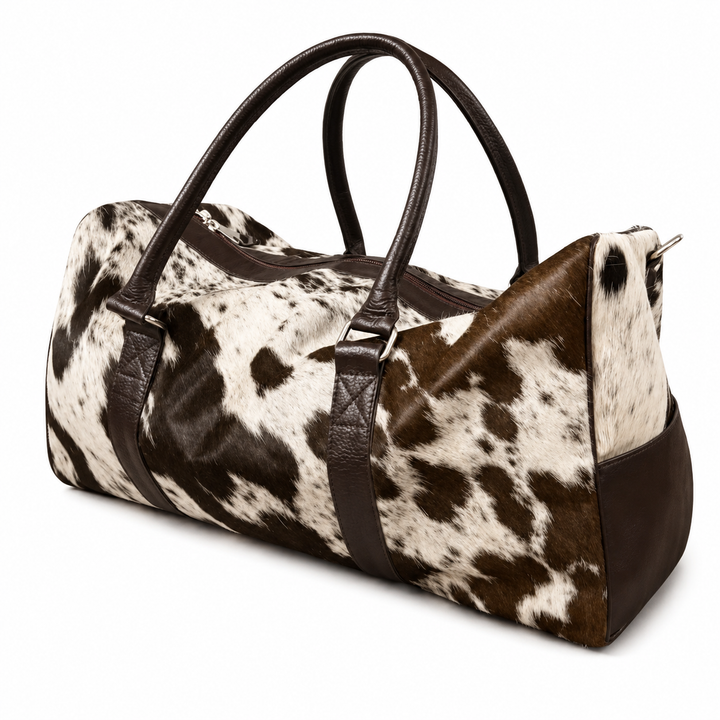 Cowhide Duffle Bag Genuine Hair on Hide Leather Western Travel Duffel Overnight Holdall Gift