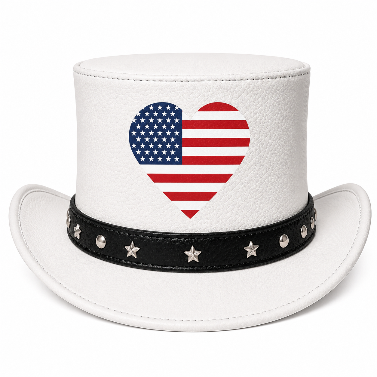 Handmade Patriotic White Top Hat American Flag Leather Hat USA Western Festival