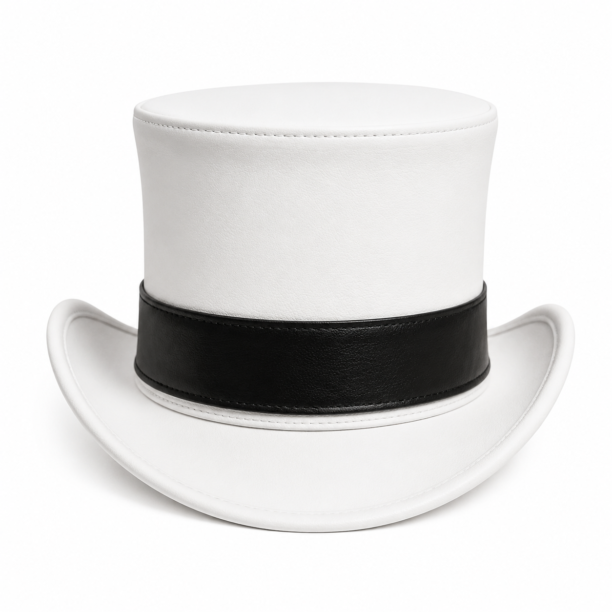 Handmade White Leather Top Hat with Black Band Victorian Wedding Steampunk Cosplay