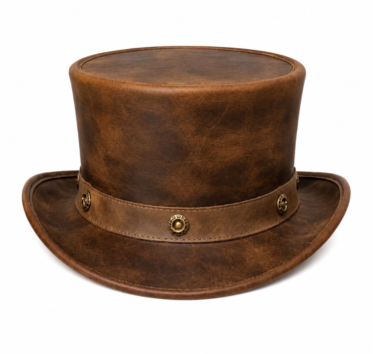 Handmade Brown Leather Top Hat Vintage Steampunk Victorian Costume Gift Hat