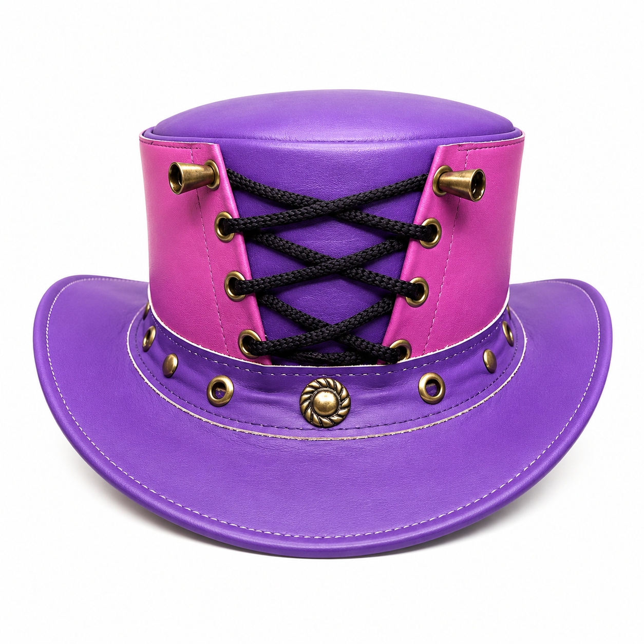 Handmade Leather Steampunk Top Hat Purple  Lilac Lace Corset Design