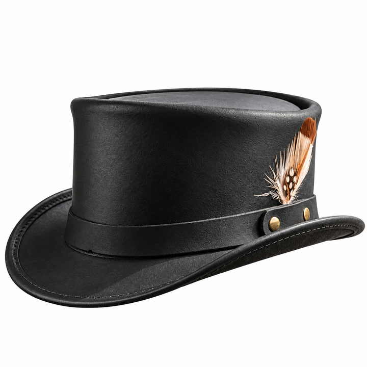 Genuine Leather Steampunk Top Hat Black Gothic Victorian Mens Cosplay Costume