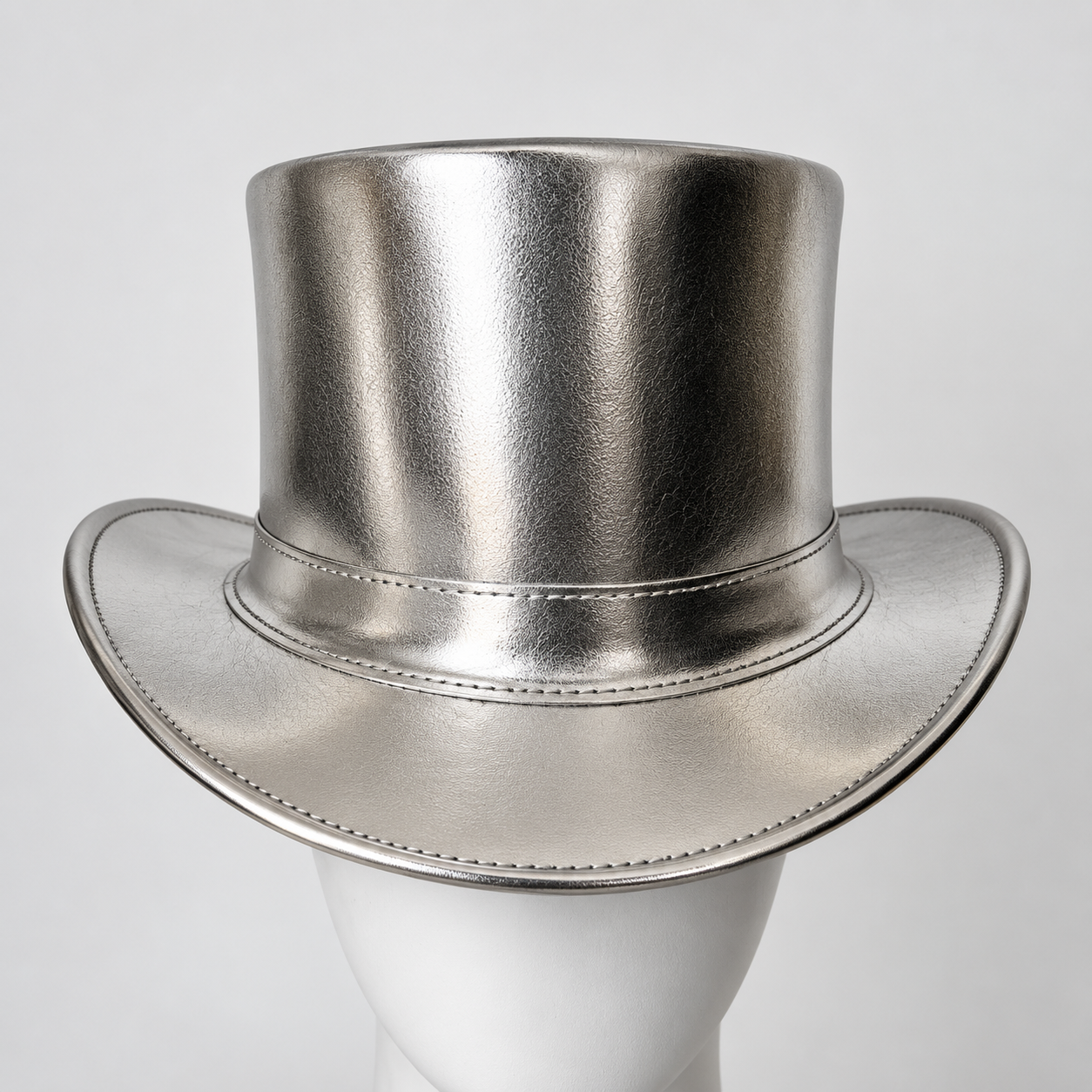 Marlow Premium Genuine Leather Top Hat Metallic Silver Steampunk Festival S 3X