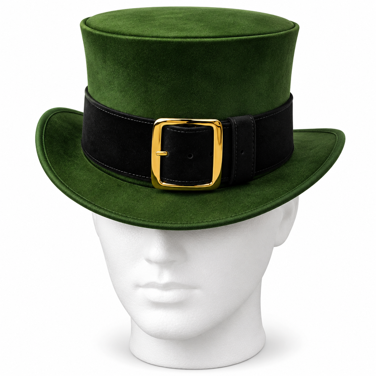 Handmade Green Leather Top Hat with Buckle Band  Unisex St Patrick Costume Accessory