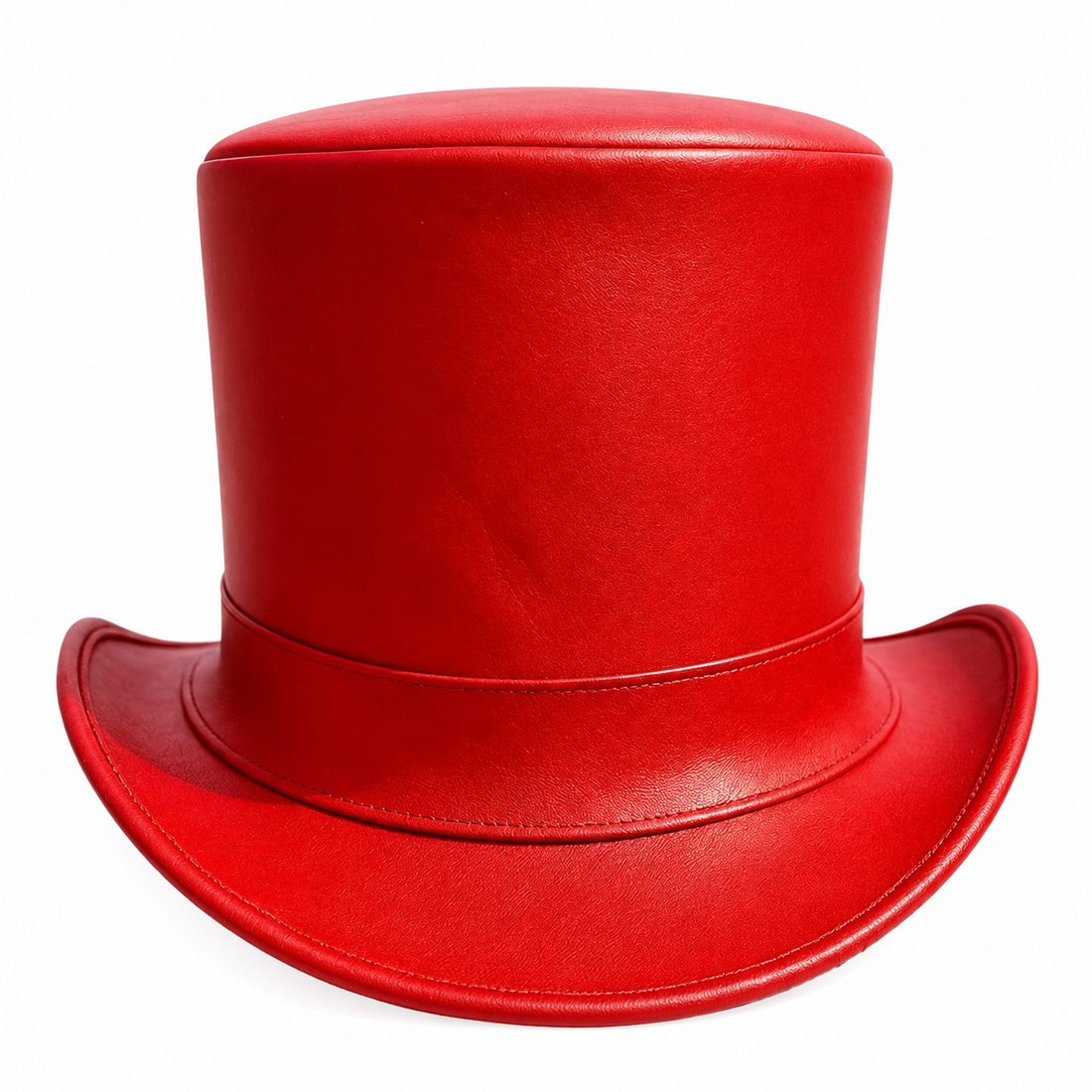 Red Leather Top Hat Bold Curved Brim Artistic Festival Wear