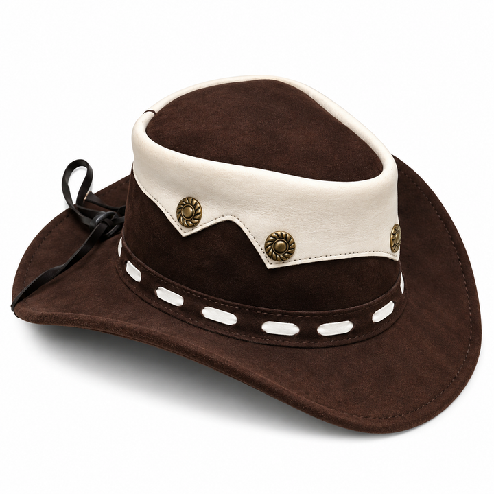 Premium Brown Leather Cowboy Hat Festival Gothic Western Hat Chin Strap