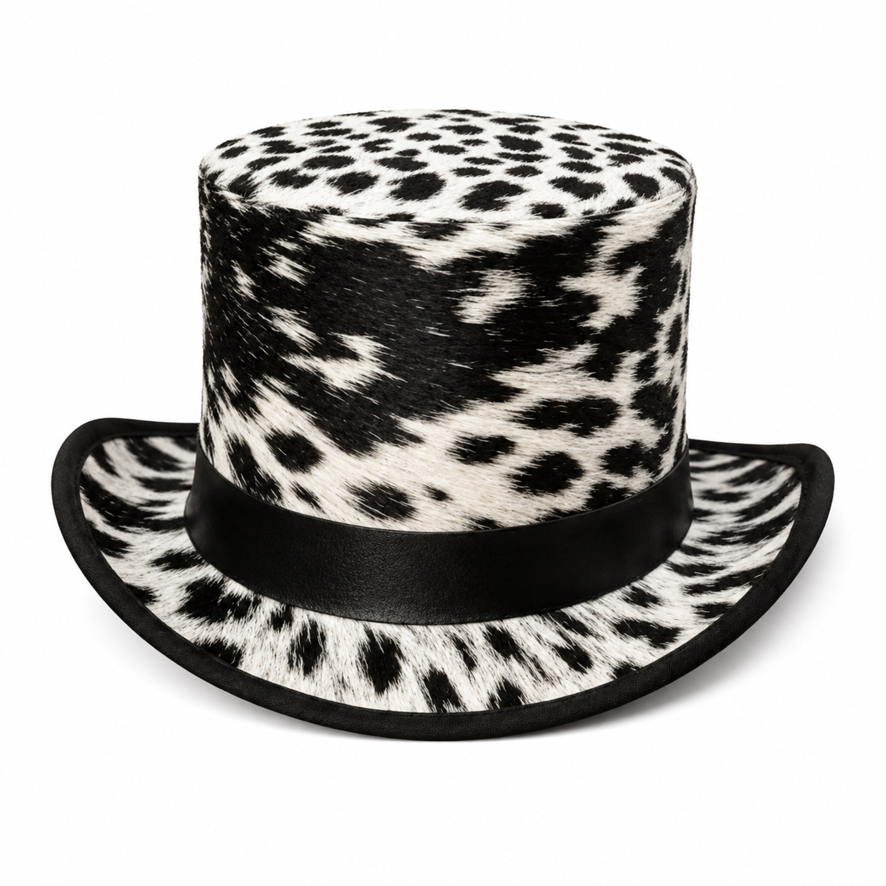 Handmade Black Cowhide Hair On Western Leather Hat For Outdoor Festival Wear