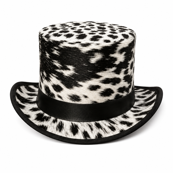 Handmade Black Cowhide Hair On Western Leather Hat For Outdoor Festival Wear