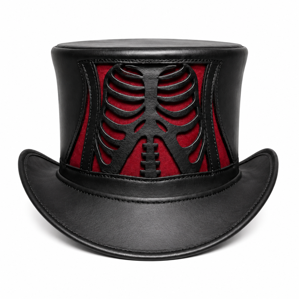 Handmade Black Leather Skeleton Ribcage Top Hat Gothic Steampunk Halloween Cosplay