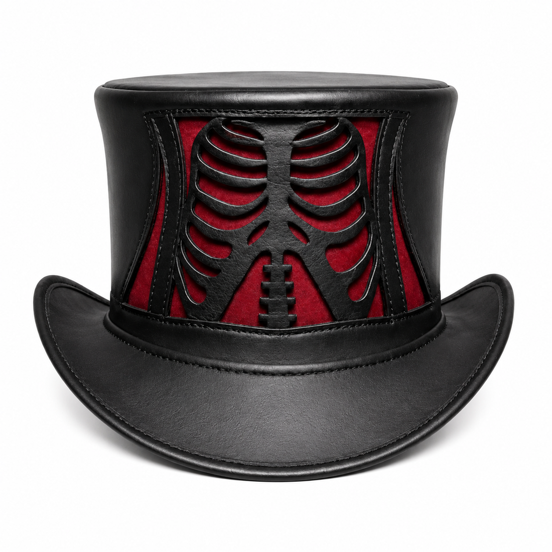 Handmade Black Leather Skeleton Ribcage Top Hat Gothic Steampunk Halloween Cosplay