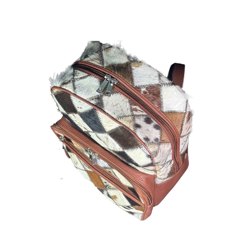 Handmade Cow Hairon Leather Backpack Rustic Patchwork Bag