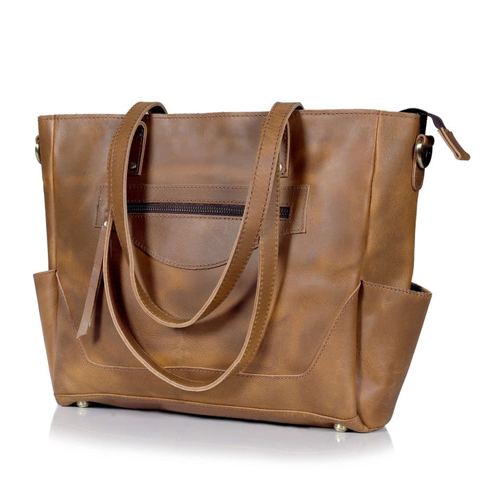 marilyn buffalo leather laptop tote bag-tan