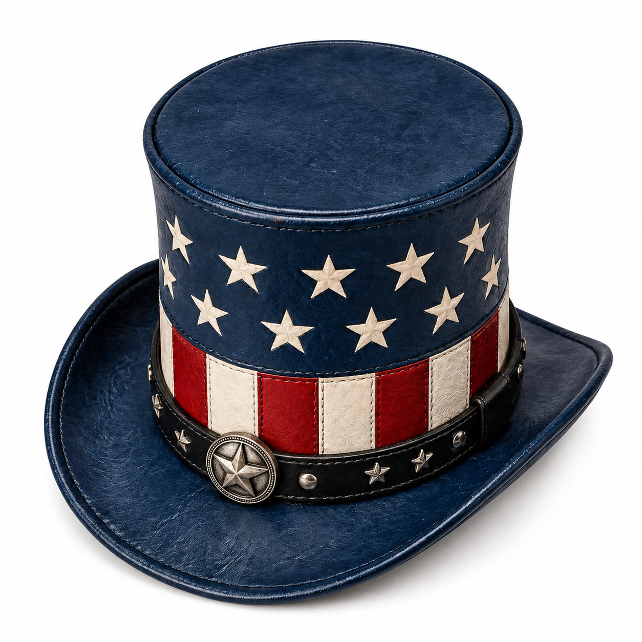 Patriotic Leather Top Hat Stars Stripes Western Rodeo Style