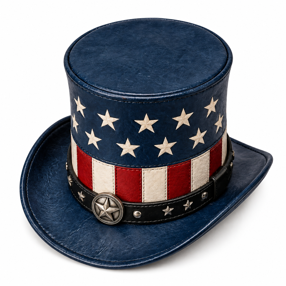 Patriotic Leather Top Hat Stars Stripes Western Rodeo Style