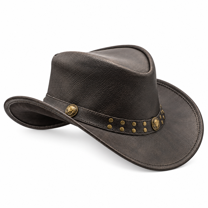 Men and Women Black Genuine Leather Cowboy Western Hat