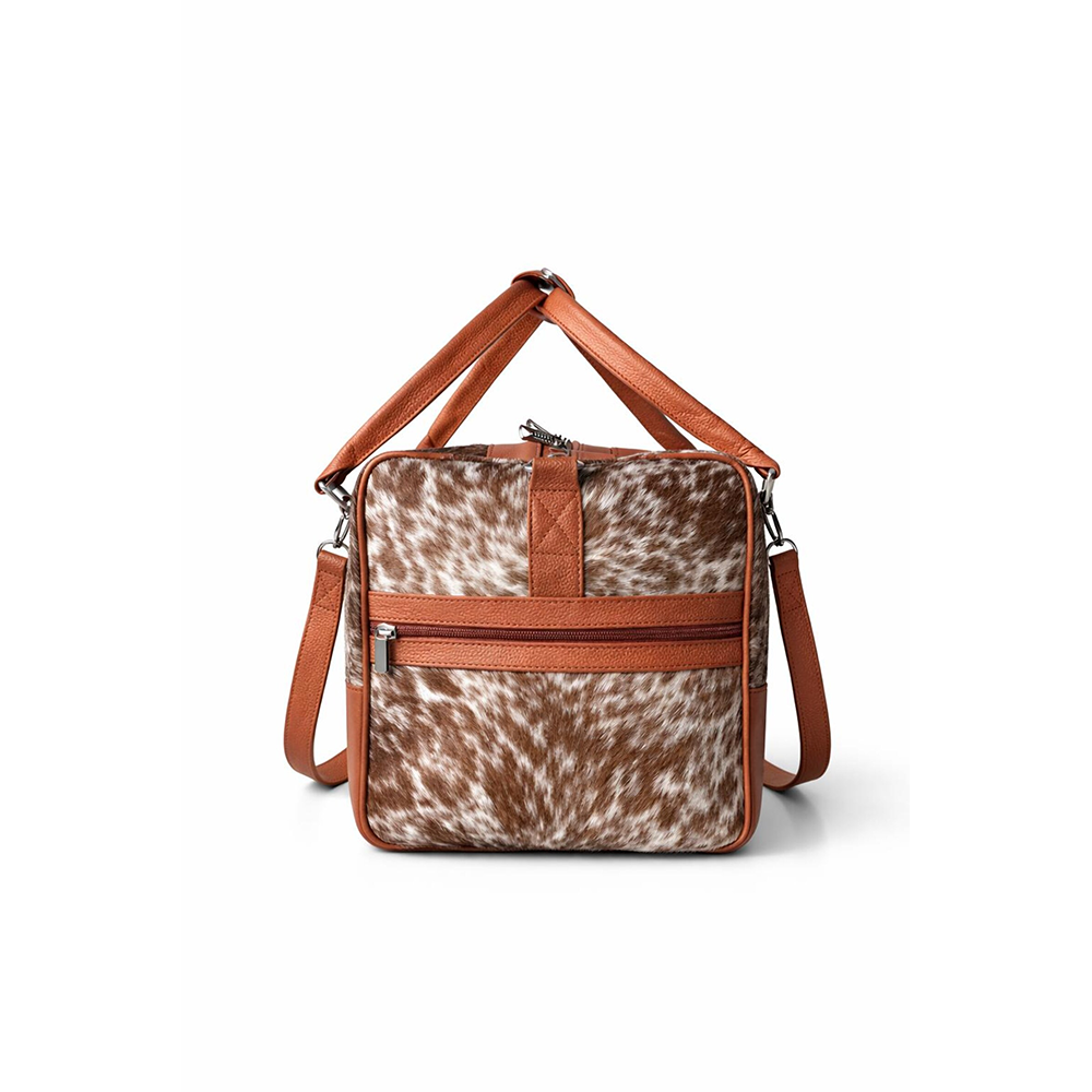 HairOn Cowhide Tan and white Duffle Bag  Handmade Leather Weekender3