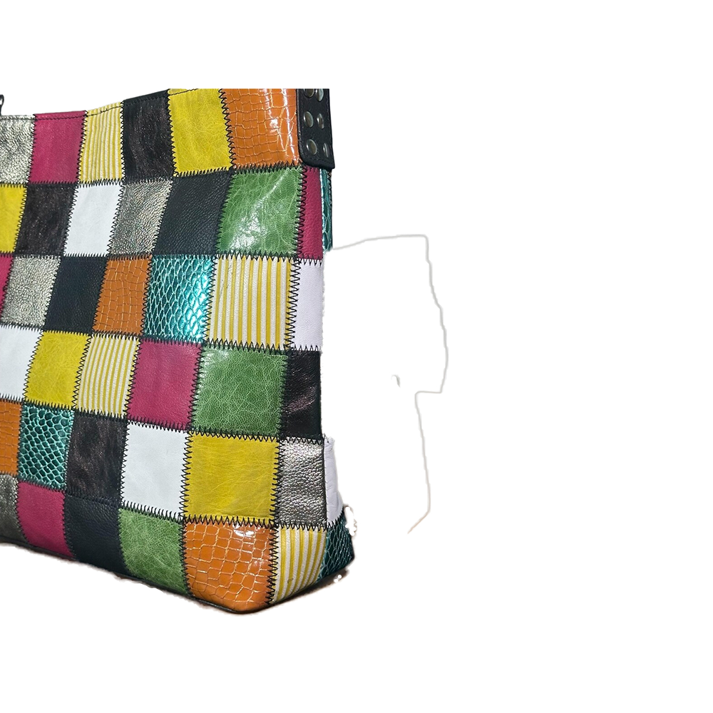 Cow Finish Leather Tote Bag Western Patchwork Bohemian Style