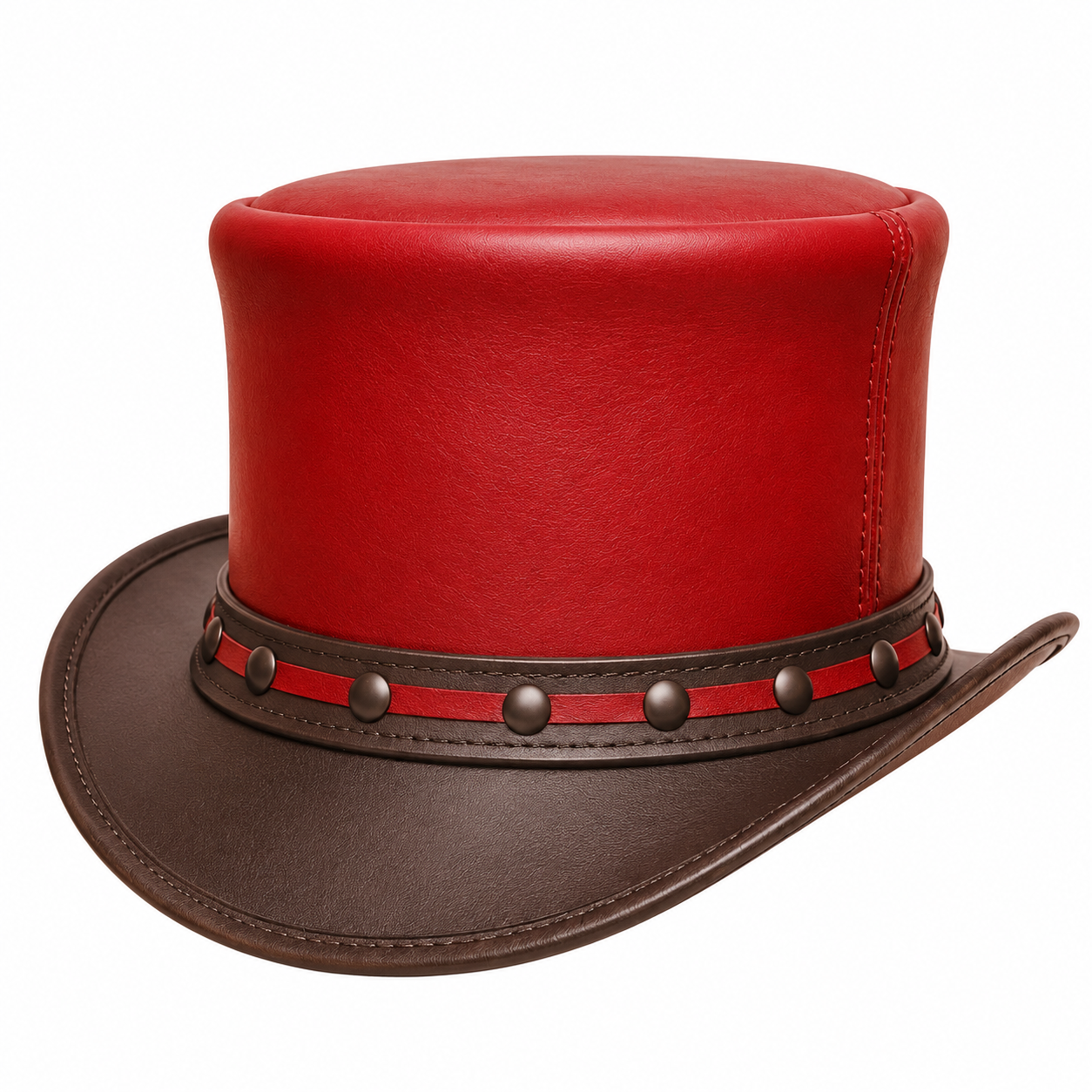 Red and Black Leather Top Hat with Stud Band  Steampunk Style