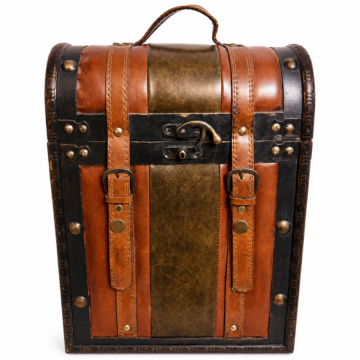 Antique Style Wooden Wine Box  Faux Leather Trunk Carrier