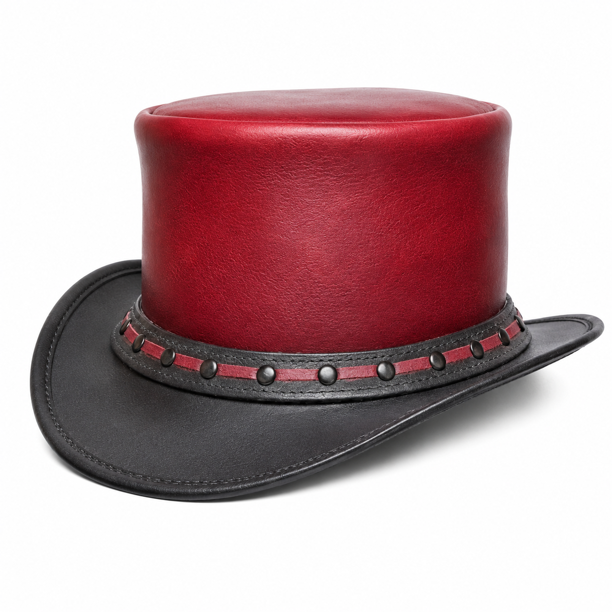 Handmade Red Leather Top Hat Gothic Steampunk Victorian Cosplay Festival Hat