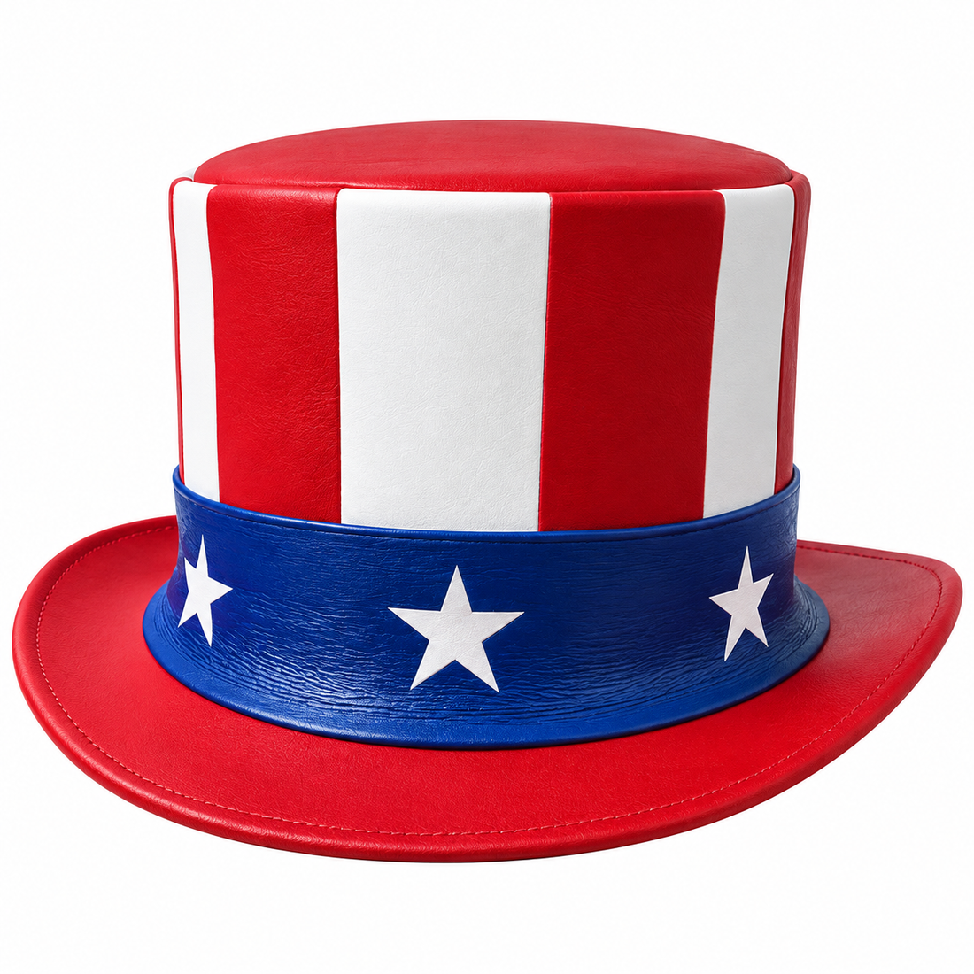 Handmade Leather Top Hat Patriotic USA Flag Style Uncle Sam Inspired Western Hat