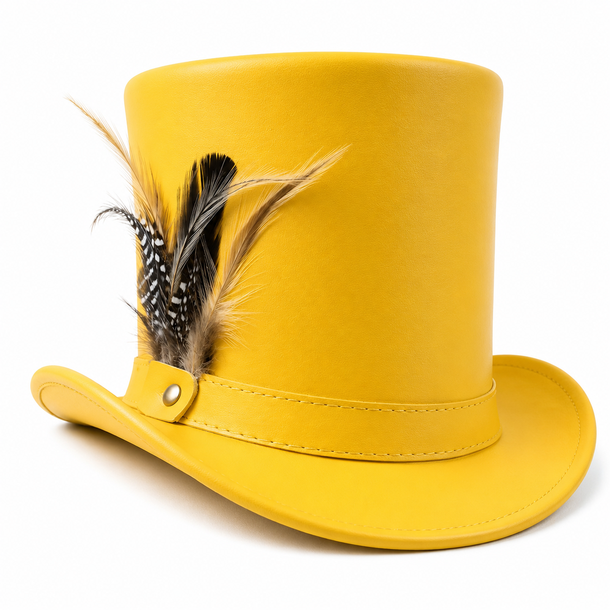 Handmade Yellow Leather Top Hat Steampunk Gothic Fashion hat Festival Costume