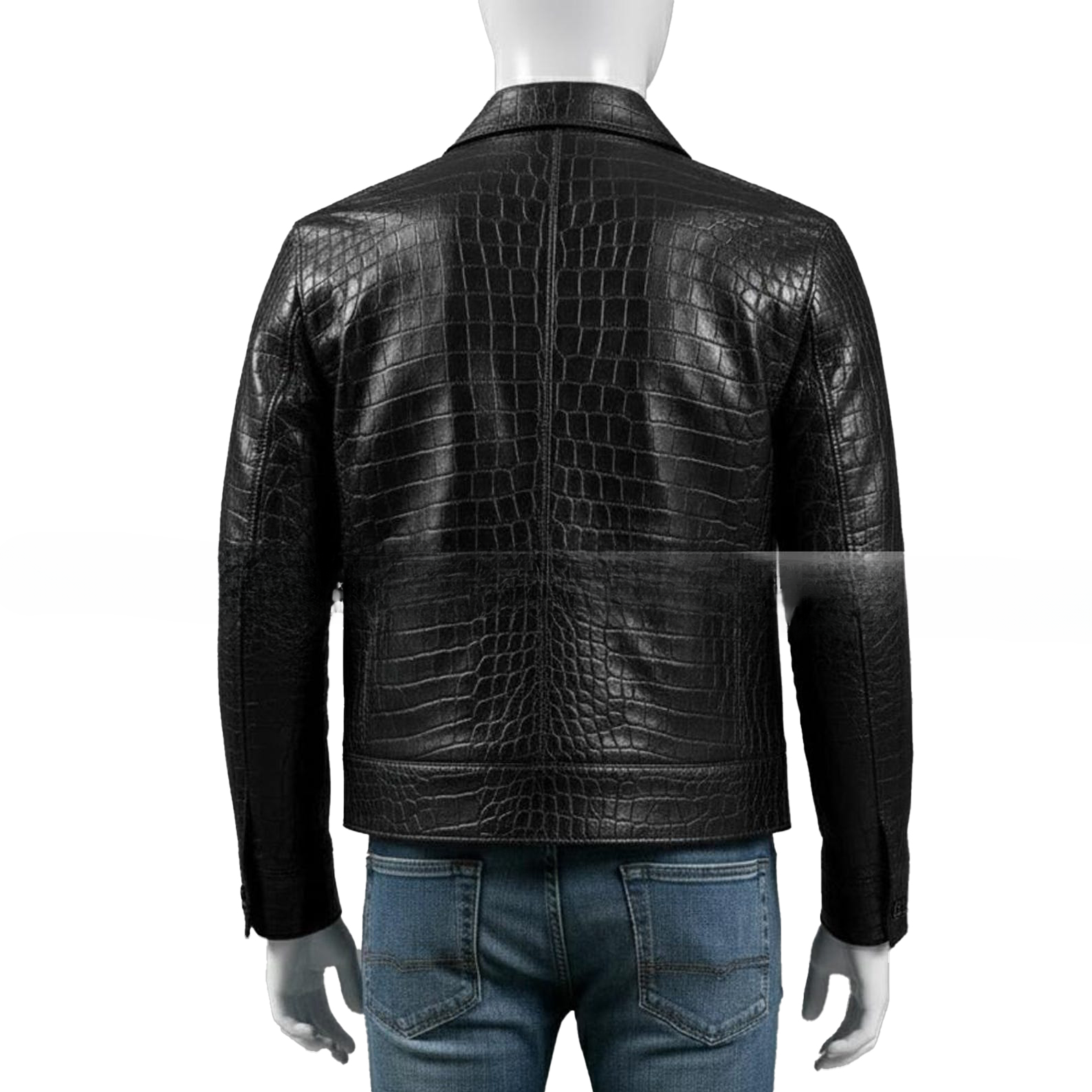 Mens Black Crocodile Embossed Genuine Leather Jacket  Slim Fit