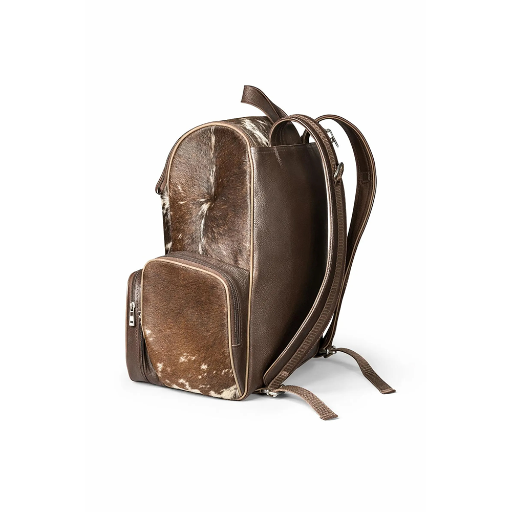 andmade Genuine Cowhide Backpack  Brown & White Spotted Leather Backpack  Large Western