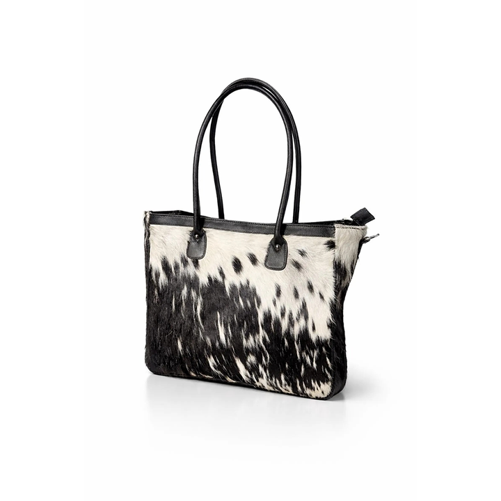Spotted Cowhide Black and White Leather Tote Bag  Large Capacity Work Bag22