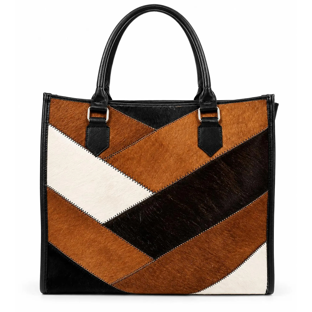 Cow Hairon Leather Tote Bag Western Patchwork Bohemian Handbag1