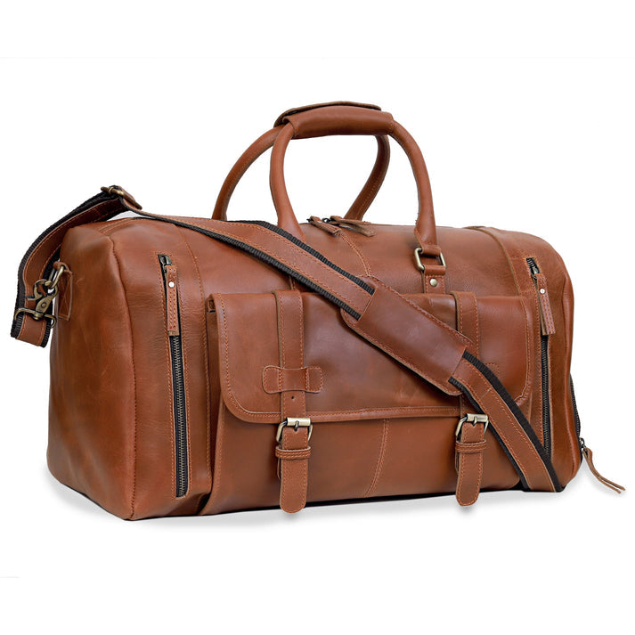 Leather Duffel Bag for Men  Tan  20 INCH