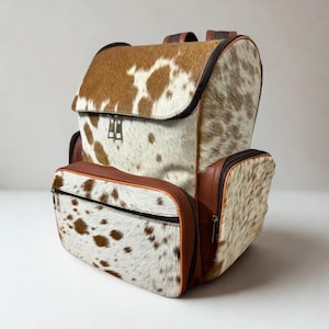 Handmade Cowhide Diaper Backpack Hair On Leather  Water Resistant
