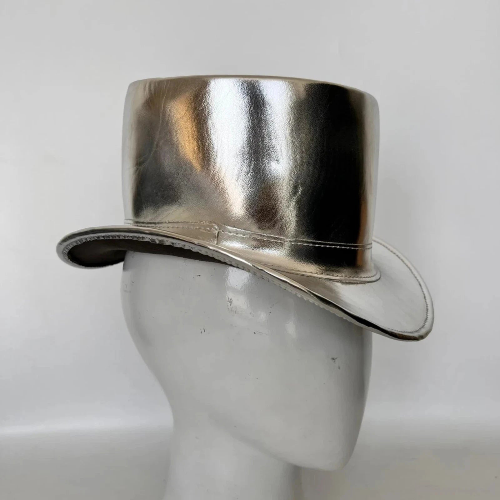 Marlow Premium Genuine Leather Top Hat Metallic Silver Steampunk Festival S 3X