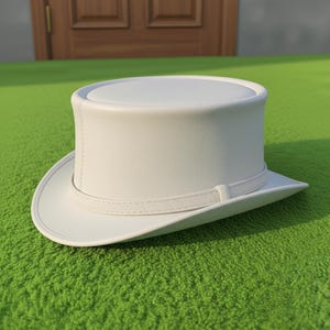 Handmade Wedding White Leather Top Hat Steampunk Cosplay Costume Formal Headwear