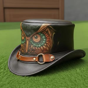 Handmade Leather Top Hat Unisex Fantasy  Gothic Headwear Steampunk Cosplay