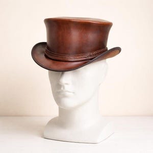 Handmade Leather Top Hat Rustic Unisex Braided Band Gothic Steampunk Style