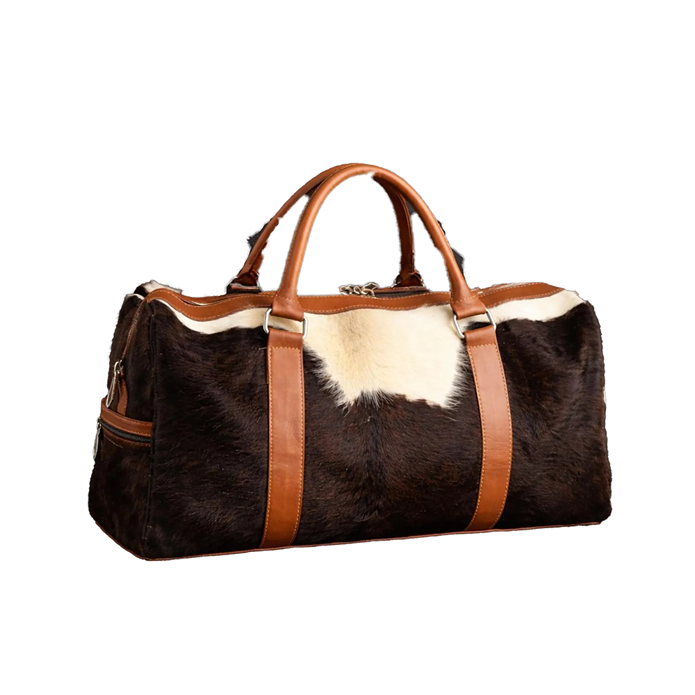 Handmade Cowhide Duffle Bag Rustic Western Style Travel Bag