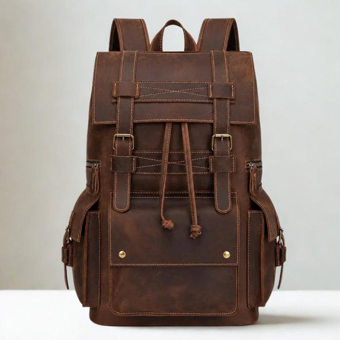 Brown Saddleback Backpack- Roll Top