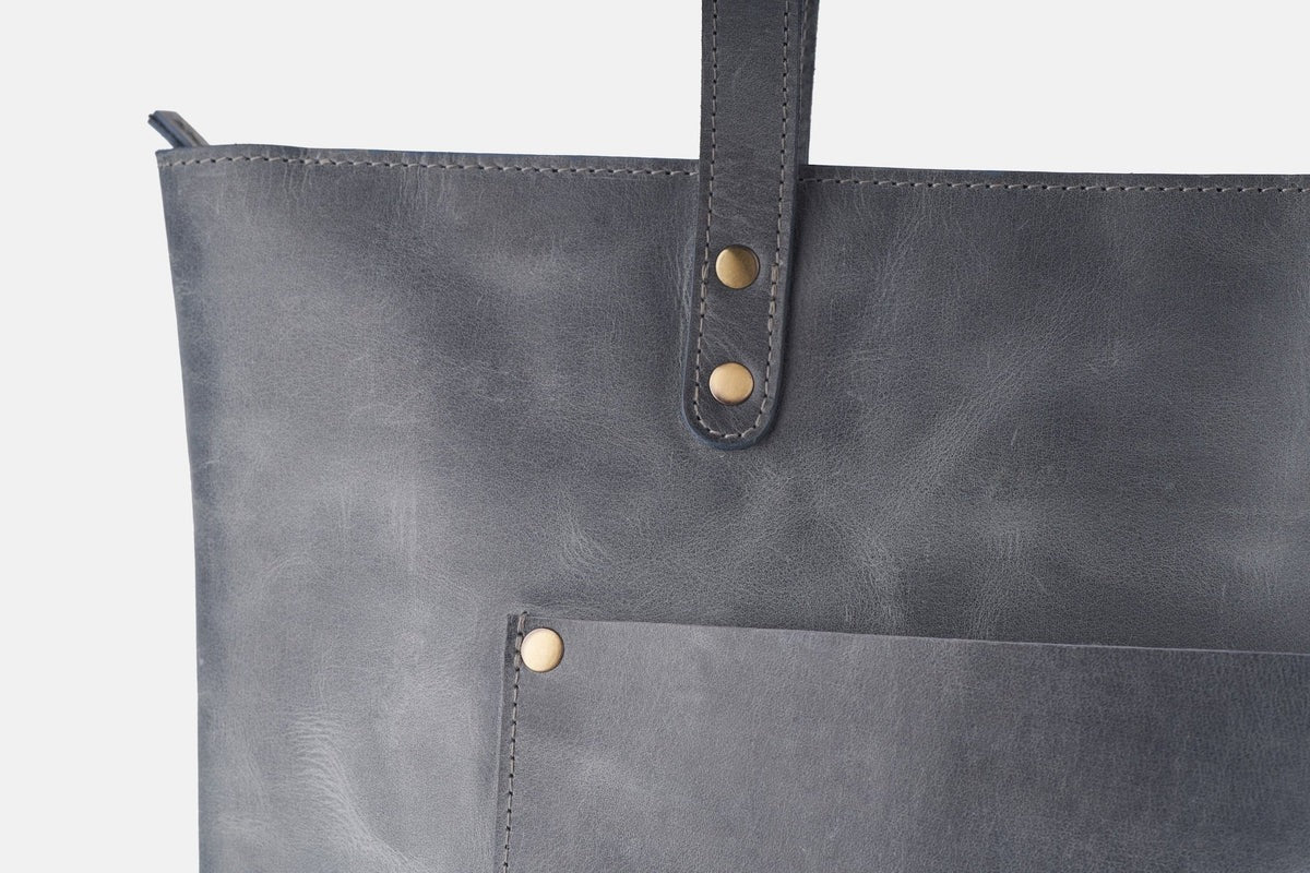 classic leather tote bag - grey