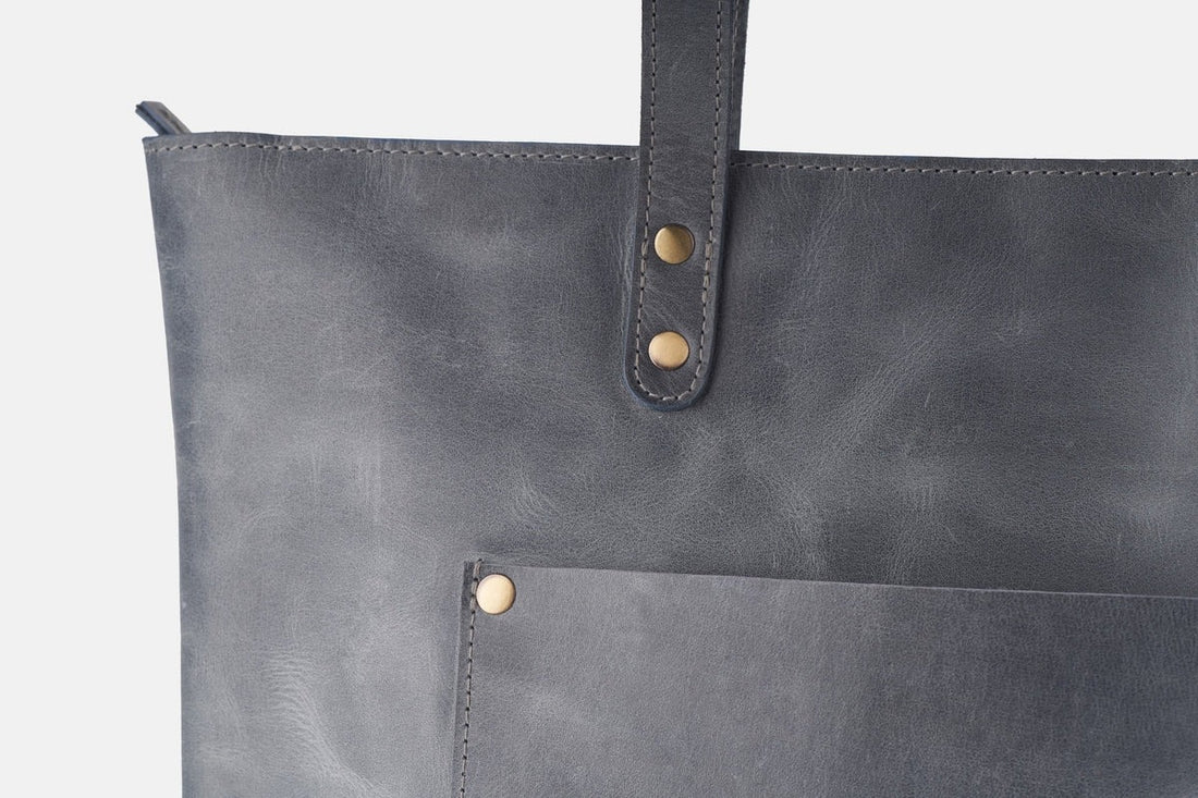 classic leather tote bag - grey