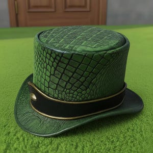 Handmade Unisex Green Crocodile Leather Top Hat Steampunk Festival Cosplay Gothic Costume Wear