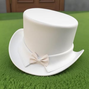 Handmade White Leather Top Hat Steampunk Western Cowboy Style Costume Party Hat
